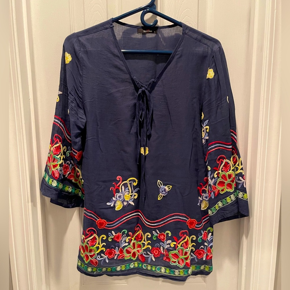 Embroidered Navy Women's Top by GeeGee